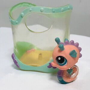 Littlest Pet Shop Gen 1 Seahorse #142 Blue Eyes with Aquarium
